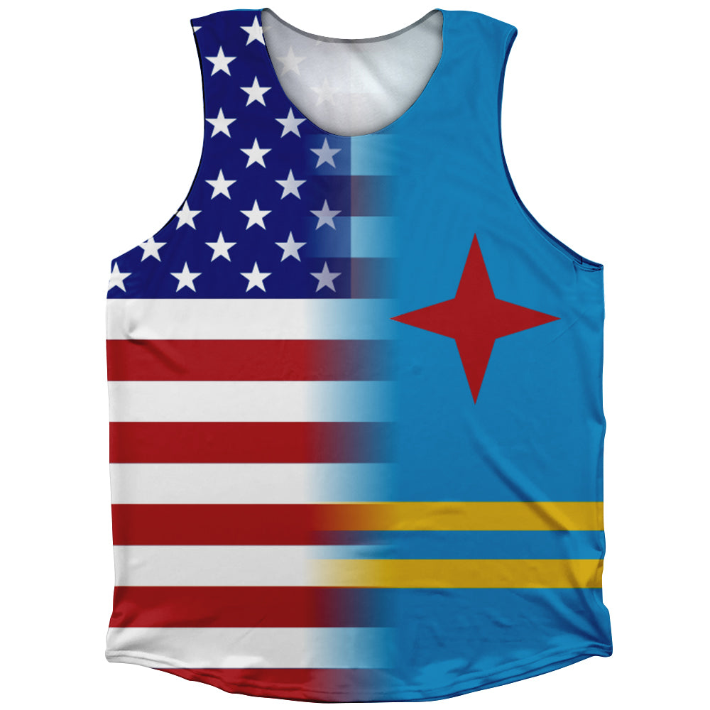 American Flag And Aruba Flag Combination Athletic Tank Top