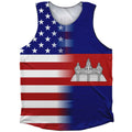 American Flag And Cambodia Flag Combination Athletic Tank Top