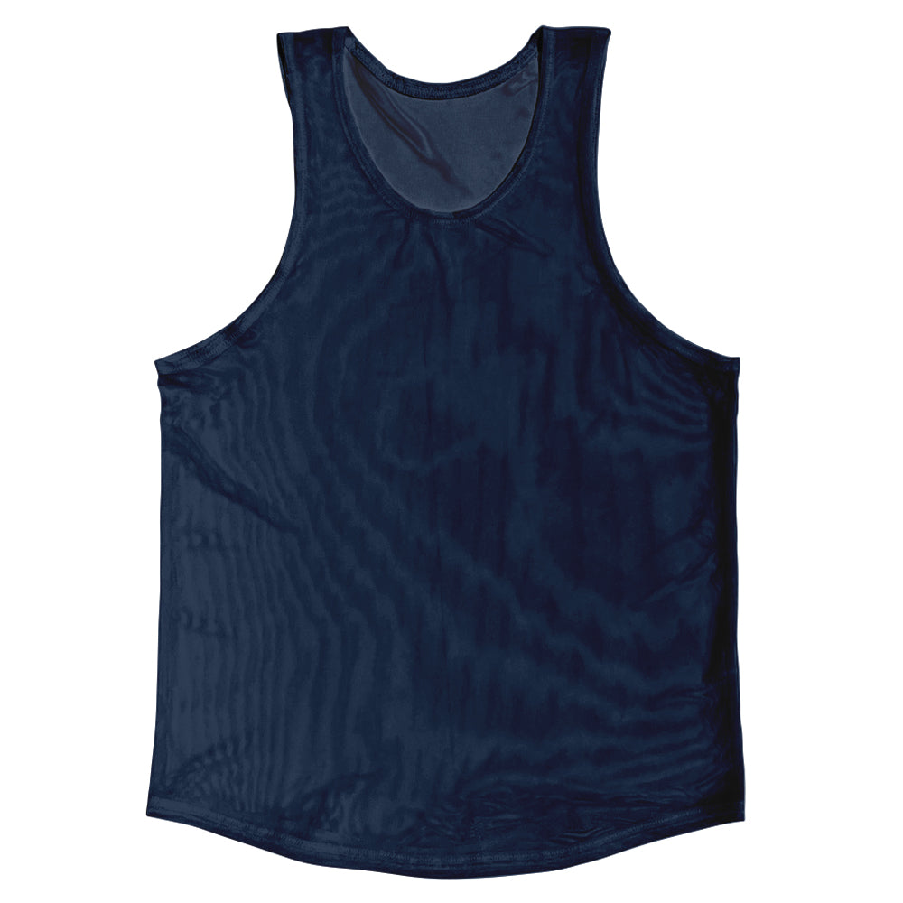 Blue Navy Sheer See Through Mesh Athletic Tank Top