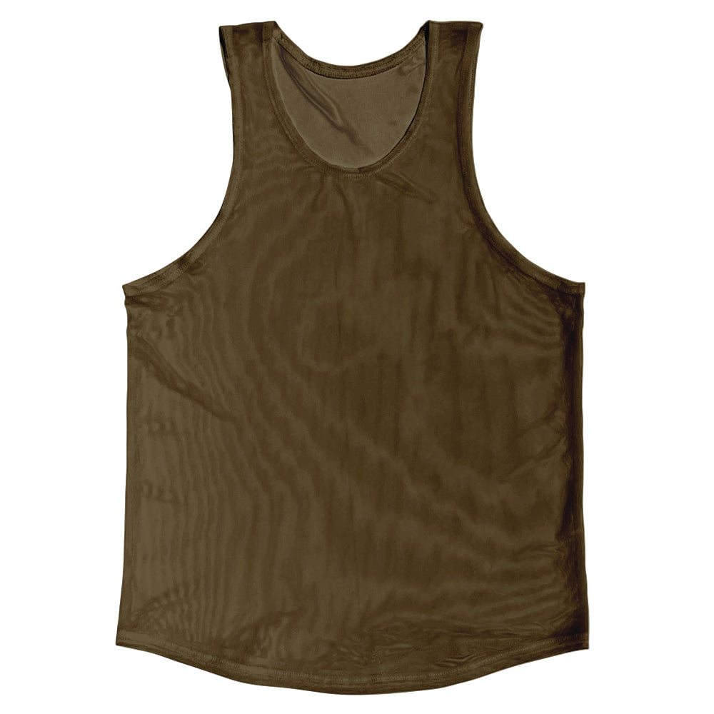 Brown Dark Sheer See Through Mesh Athletic Tank Top