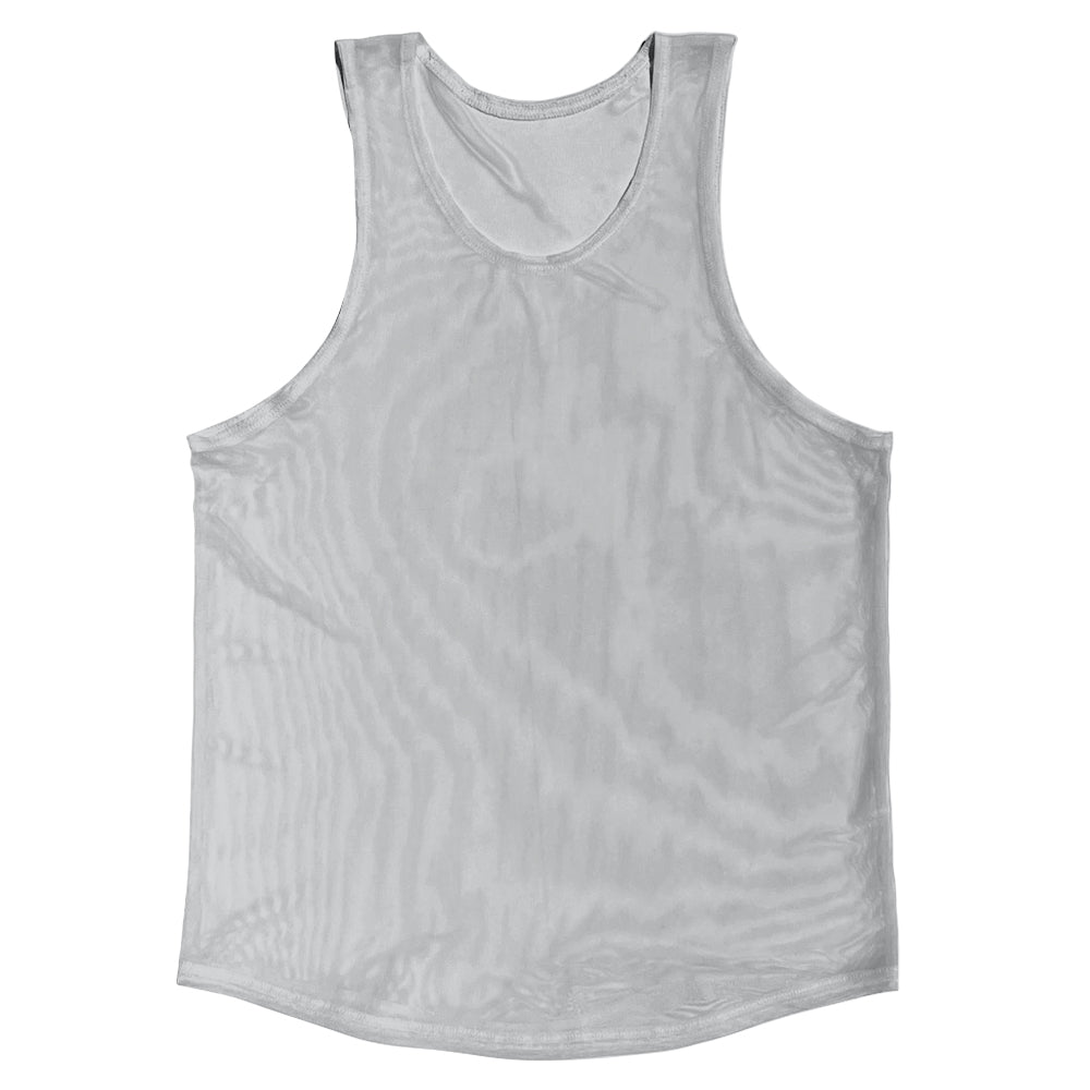 Grey Light See Through Mesh Sheer Athletic Tank Top