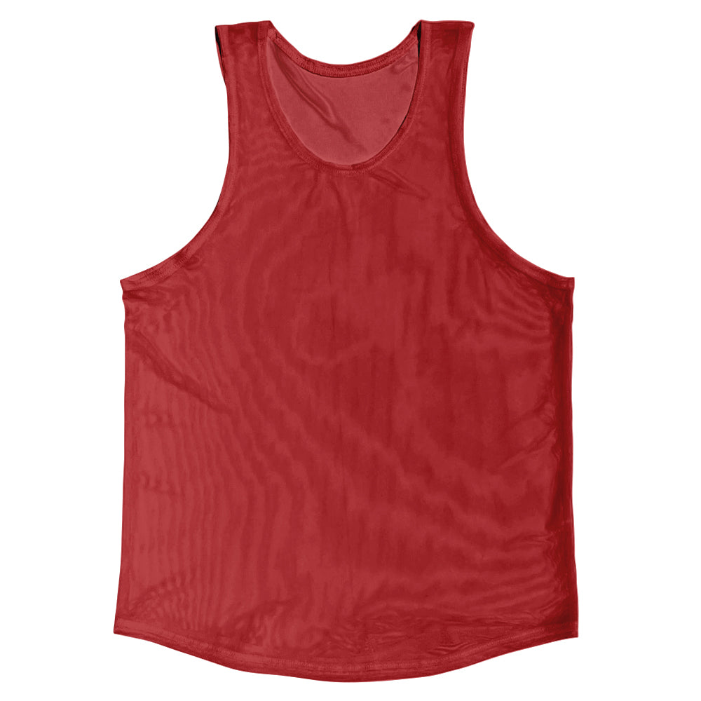 Red Dark Sheer See Through Mesh Athletic Tank Top